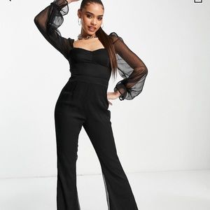 Sheer sleeve formal jumpsuit